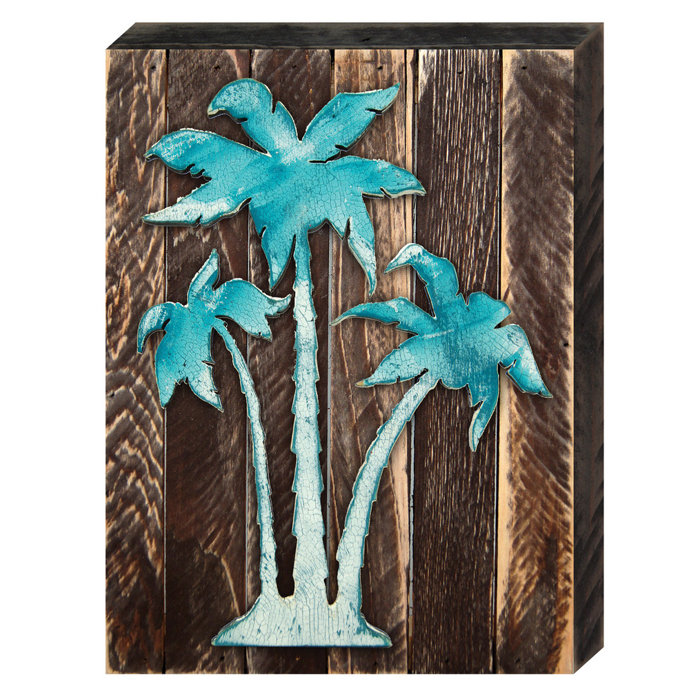 Designocracy Vintage Tropical Island Palm Tree on Reclaimed Wooden